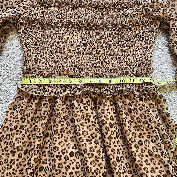 Rachel Parcell Cheetah Print Smocked Ruffle Long Sleeve Dress Size XS - Picture 7 of 11